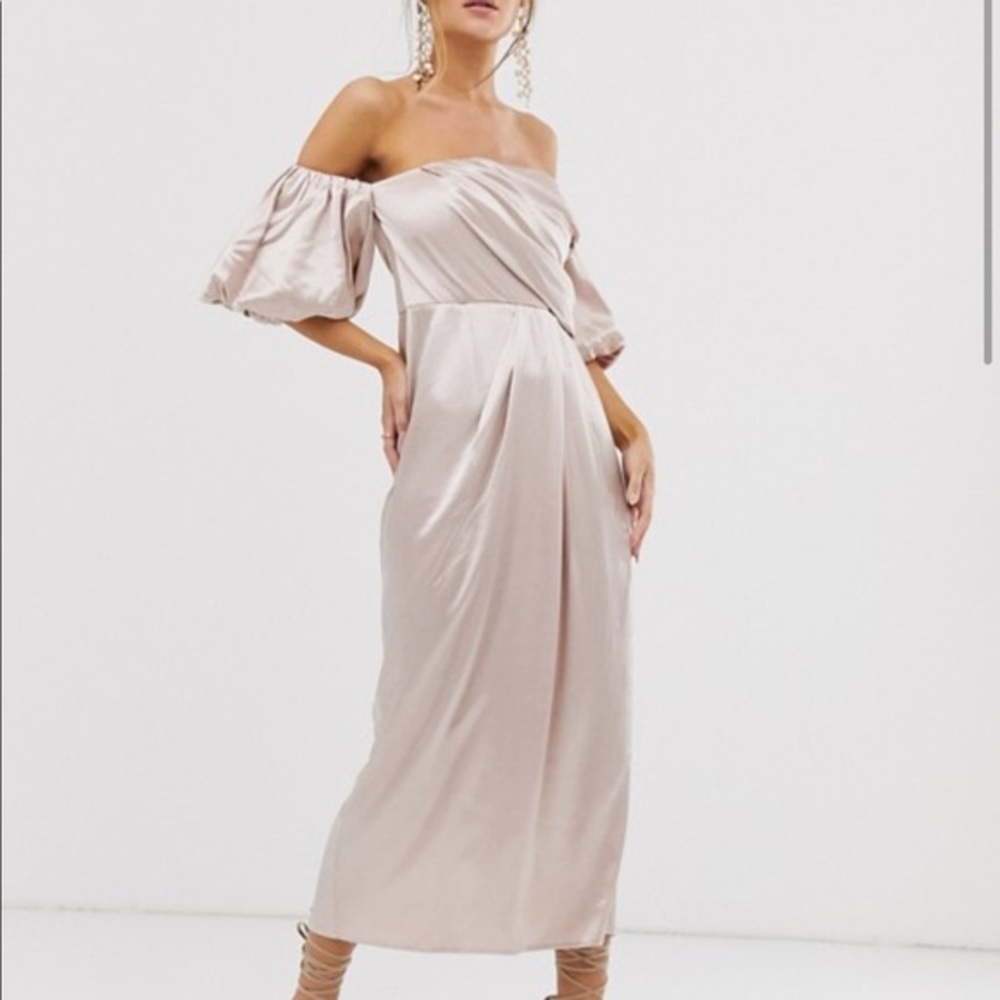 NWT ASOS Pink Blush Off the Shoulder Satin Dress- Size 6 BNWT
